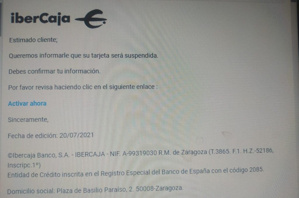 Correo electrónico fraudulento