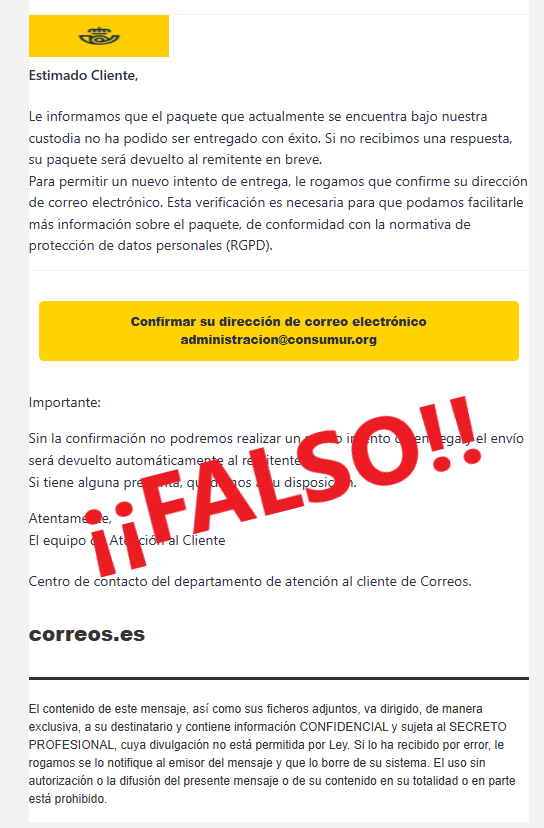 “No ha sido posible completar la entrega”: Cuidado con este mensaje de Correos, es un fraude